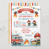 Firefighter Splash Boys Summer Birthday Pool Party Einladung (Vorne/Hinten)