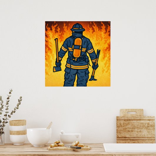 Firefighter Standing Against the Flames Poster (Küche)