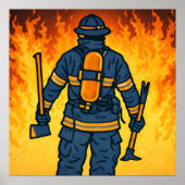 Firefighter Standing Against the Flames Poster (Vorne)