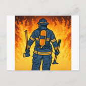 Firefighter Standing Against the Flames Postkarte (Vorderseite)