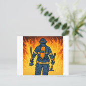 Firefighter Standing Against the Flames Postkarte (Stehend Vorderseite)