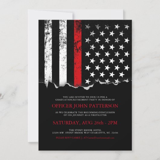 Firefighter Style American Flag Party Einladung (Vorderseite)