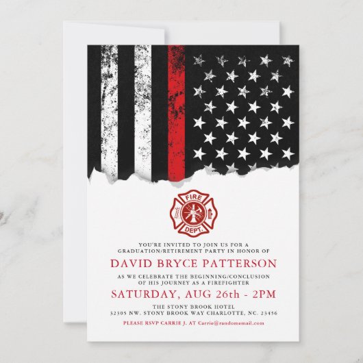 Firefighter Style American Flag Party White Einlad Einladung (Vorderseite)