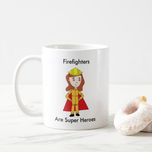 Firefighter Super Hero Female Personalize Kaffeetasse (Mit Donut)