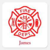 Firefighter Symbol Fireman Logo-Individuelle Name Quadratischer Aufkleber (Vorderseite)