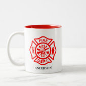 Firefighter Symbol Fireman Logo-Individuelle Name Zweifarbige Tasse (Links)