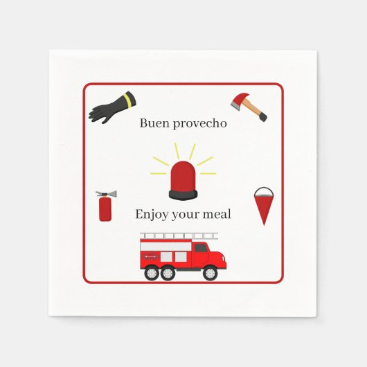 Firefighter-Thema Weißes zweisprachiges Papier Nap Serviette (Vorderseite)