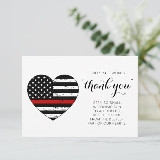 Firefighter Thin Red Line American Flag Herz Dankeskarte (Stehend Vorderseite)