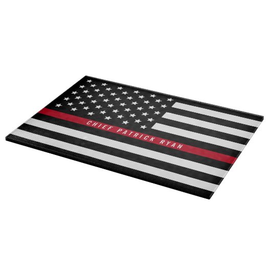 Firefighter Thin Red Line American Flag Name Schneidebrett (Ecke)