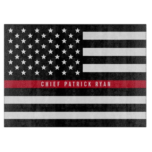 Firefighter Thin Red Line American Flag Name Schneidebrett (Vorderseite)