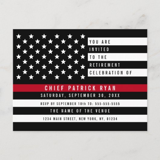 Firefighter Thin Red Line American Flag Retirement Postkarte (Vorderseite)
