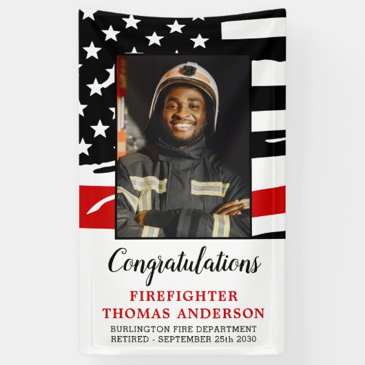 Firefighter Thin Red Line Custom Foto Retirement Banner (Vertikal)