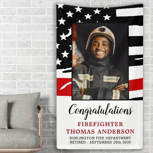 Firefighter Thin Red Line Custom Foto Retirement Banner
