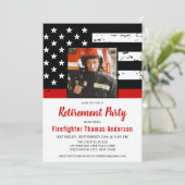 Firefighter Thin Red Line Custom Foto Retirement Einladung (Stehend Vorderseite)