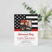 Firefighter Thin Red Line Custom Foto Retirement Einladungspostkarte (Stehend Vorderseite)