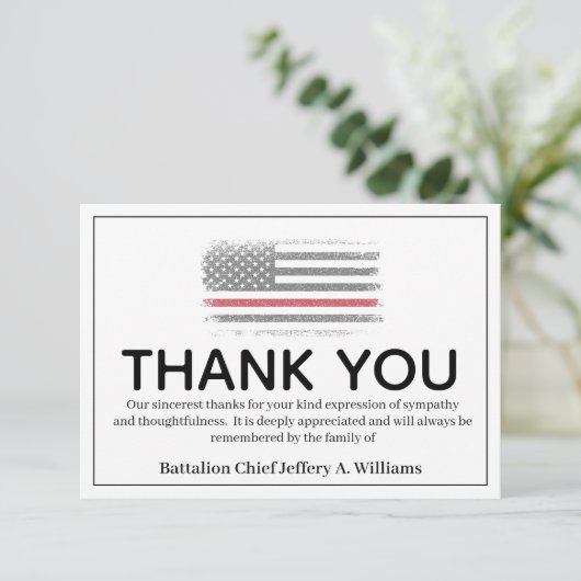 FireFighter Thin Red Line Danke Bereavement (Stehend Vorderseite)