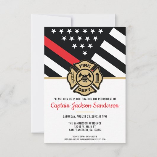 Firefighter Thin Red Line Fireman Ruhestand Party Einladung (Vorderseite)