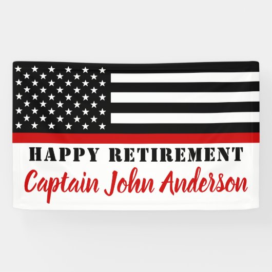 Firefighter Thin Red Line Flag Happy Retirement Banner (Horizontal)