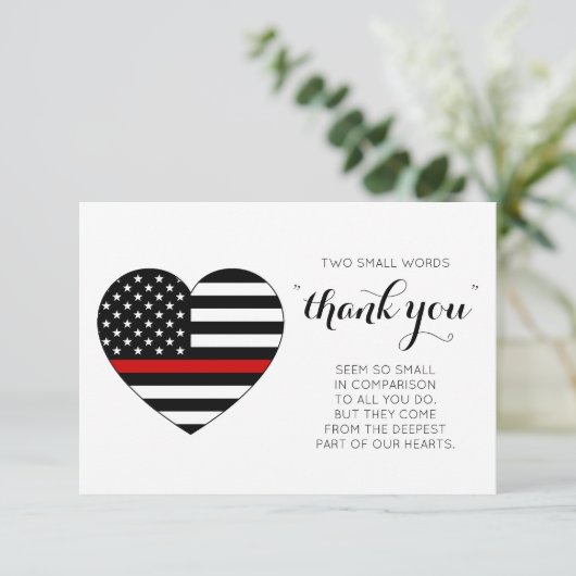 Firefighter Thin Red Line Flag Herz Feuerwehrmann Dankeskarte (Stehend Vorderseite)