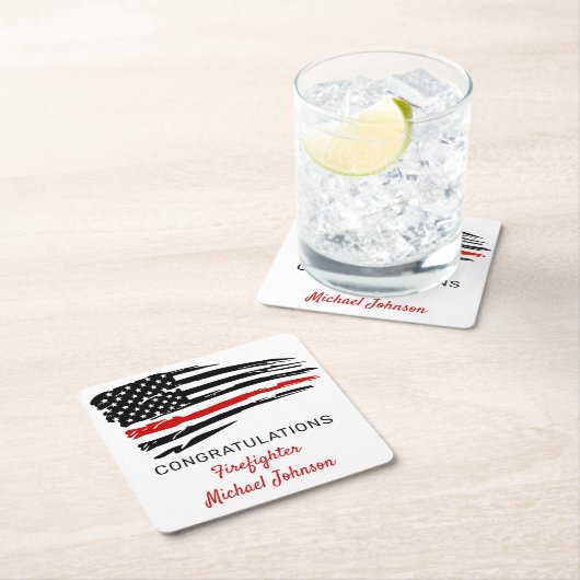 Firefighter Thin Red Line Flag Herzlichen Glückwun Rechteckiger Pappuntersetzer (Vor Ort)