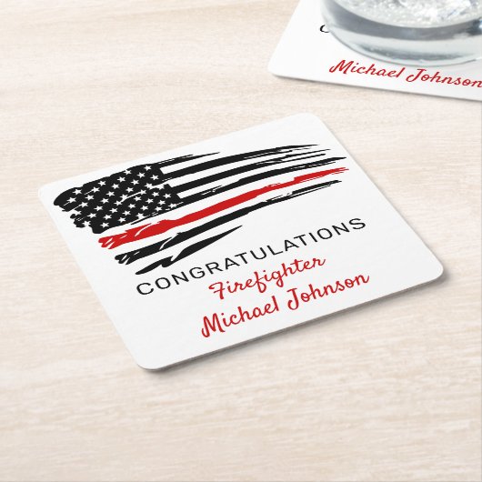 Firefighter Thin Red Line Flag Herzlichen Glückwun Rechteckiger Pappuntersetzer (angewinkelt)