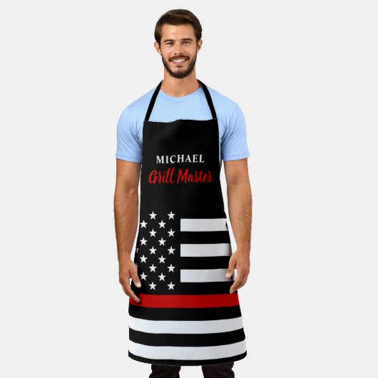 Firefighter Thin Red Line Grill Master USA Flag Schürze (Getragen)