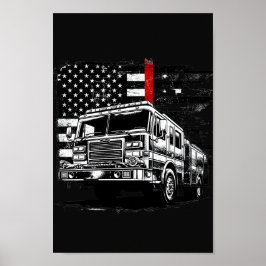 Firefighter Thin Red Line Grunge Flag Poster