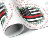 Firefighter Thin Red Line Wreath Frohe Weihnachten Geschenkpapier (Rolleneckpunkt)