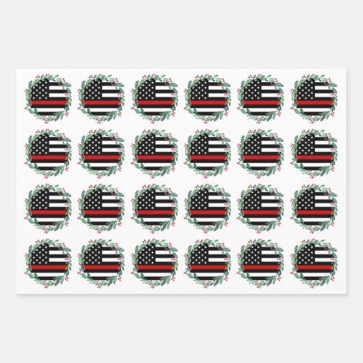 Firefighter Thin Red Line Wreath Frohe Weihnachten Geschenkpapier Set (Vorderseite 3)