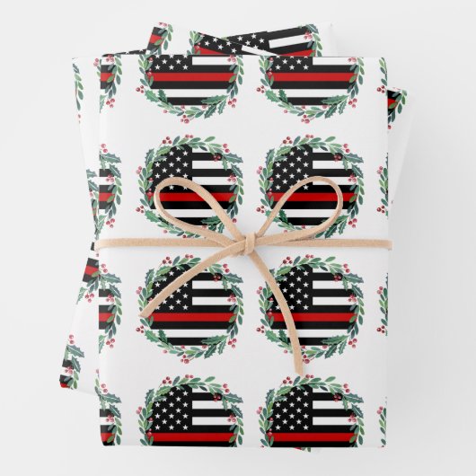 Firefighter Thin Red Line Wreath Frohe Weihnachten Geschenkpapier Set (Beispiel)