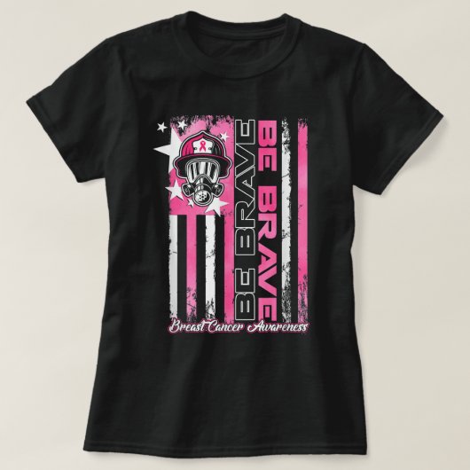 Firefighter US Flag Brave Breast Cancer Awarene T-Shirt (Design vorne)