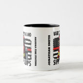 Firefighter  US Flag with Thin Red Line Zweifarbige Tasse (Mittel)