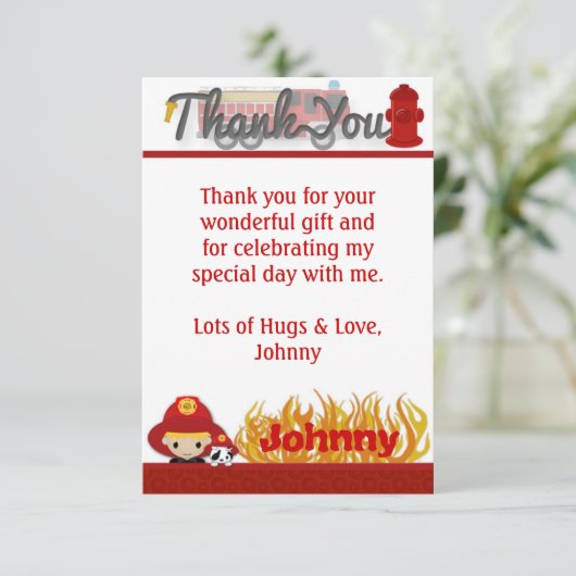 FIREFIGHTER Vielen Dank 3.5"x5" (FLAT-Stil) FF01C Einladung (Stehend Vorderseite)