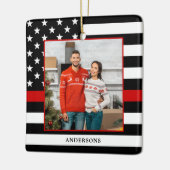 Firefighter Weihnachts Custom Foto Thin Red Line Keramikornament (Links)
