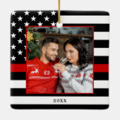 Firefighter Weihnachts Custom Foto Thin Red Line Keramikornament (Rückseite)