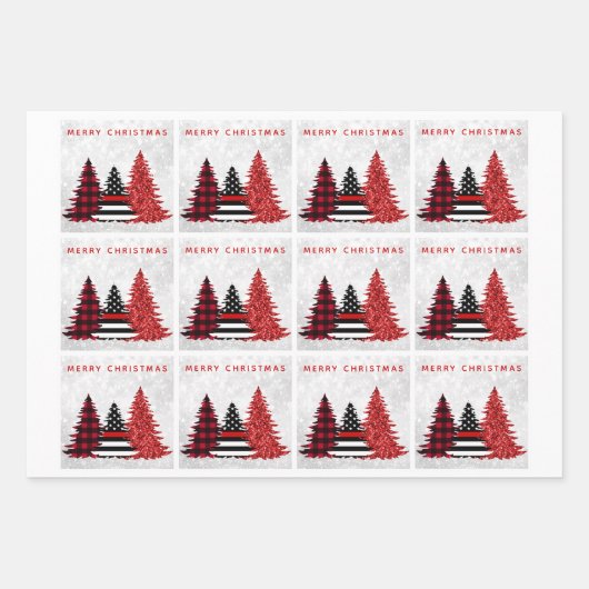 Firefighter Weihnachts-Rote Linie Karierter Glitze Geschenkpapier Set (Vorderseite 3)