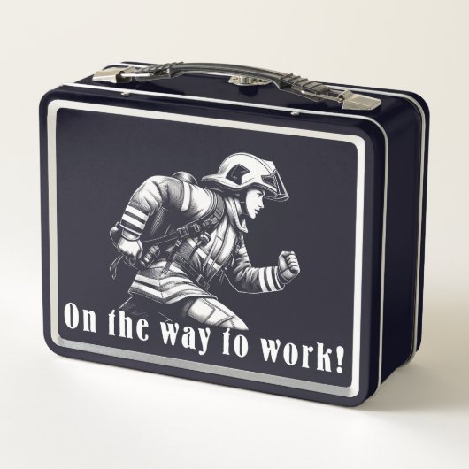 Firefighter Woman "On the Way to Work!" Metall Brotdose (Rückseite)