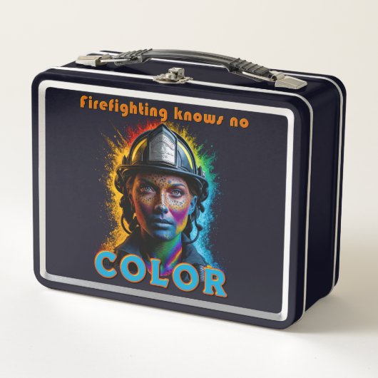 "Firefighting knows no color" Weiblich Metall Brotdose (Vorderseite)