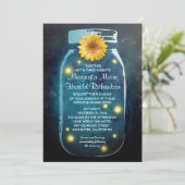 Fireflies & Blue Mason Jar Whimsical Wedding Einladung (Stehend Vorderseite)