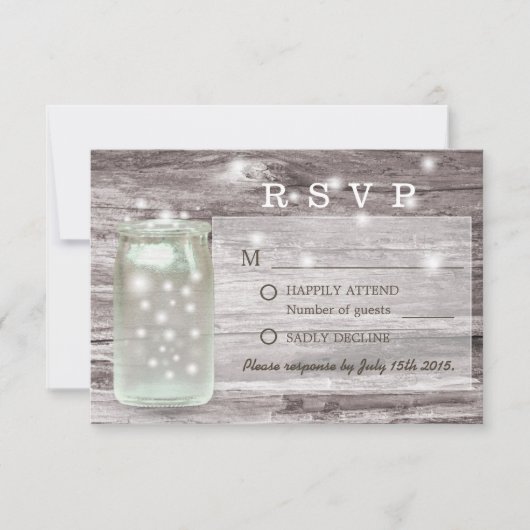 Fireflies Glows Mason Jar Wedding RSVP Karte (Vorderseite)