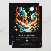 Fireflies glühen verzauberter Wald zum Geburtstag Einladung (Vorne/Hinten)