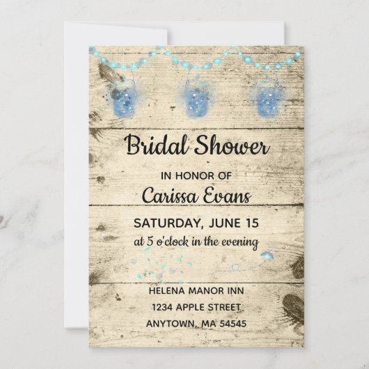 Fireflies in Jars Rustic Bridal Dusche Einladung (Vorderseite)