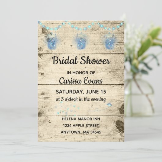 Fireflies in Jars Rustic Bridal Dusche Einladung (Stehend Vorderseite)