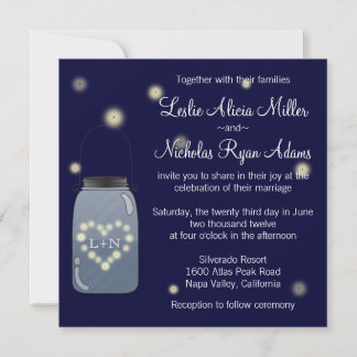 Fireflies in Mason Jar Heart Wedding Einladung