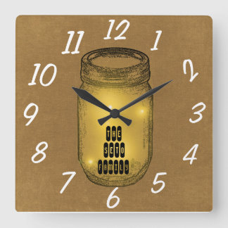 Fireflies in Mason Jar Quadratische Wanduhr