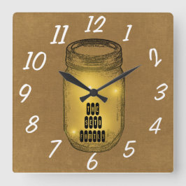 Fireflies in Mason Jar Quadratische Wanduhr