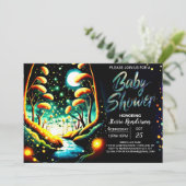 Fireflies Magical Woodland Journey Baby Shower Einladung (Stehend Vorderseite)