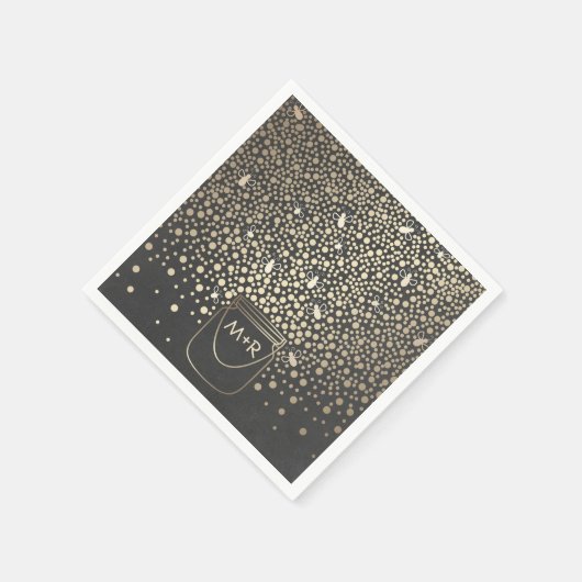 Fireflies Mason Jar Gold und Chalkboard Rustic Serviette (Ecke)