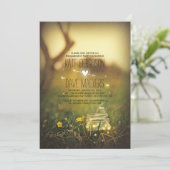 Fireflies Mason Jar Rustic Garden Engagement Party Einladung (Stehend Vorderseite)