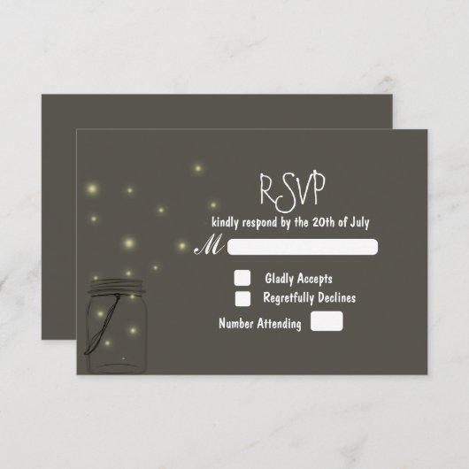 Fireflies Mason Jar Rustic Wedding RSVP Einladung (Vorne/Hinten)